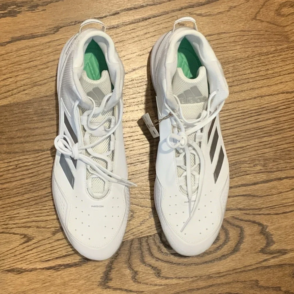 Adidas Icon 7 Mid Metal White Silver Baseball Cleats Men's Size 15 S23887